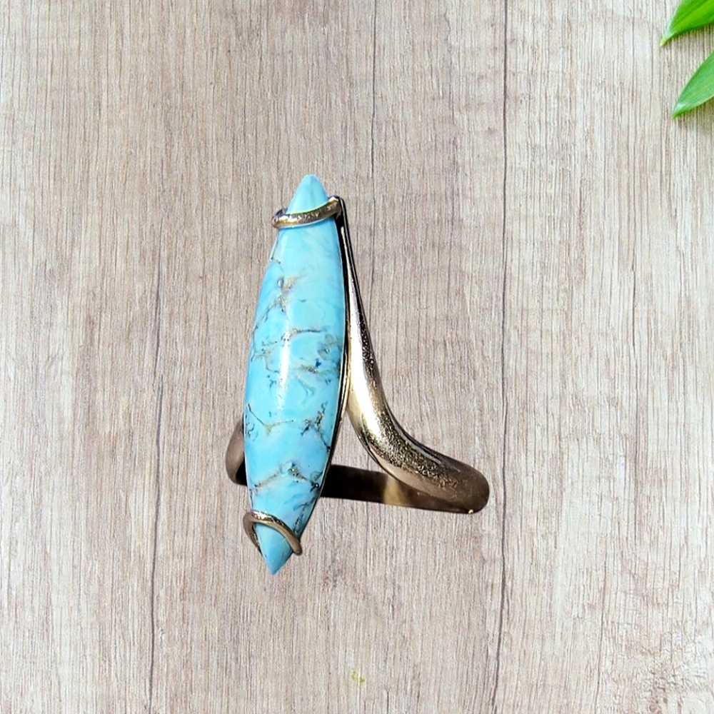 Vintage Sterling Silver & Faux Turquoise Elongated Ring